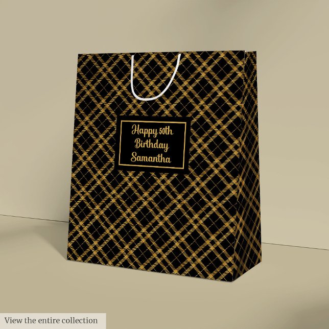 Sacola Para Presentes Média Sleek Black Gold 50th Birthday Gift Bag Idea (Sleek Black Gold 50th Birthday Gift Bag Idea)