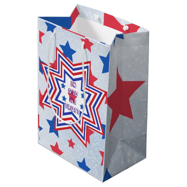 Sacola Para Presentes Média Slogan Vermelho, Azul, White Star American (Verso inclinado)