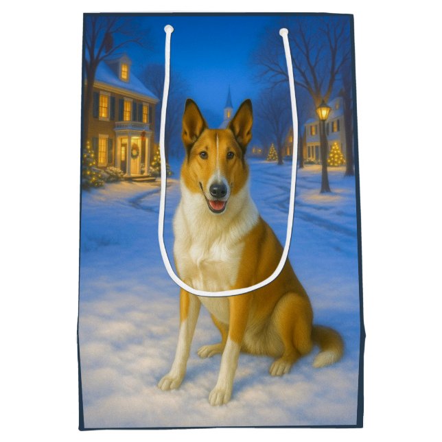Sacola Para Presentes Média Smooth Collie Holiday  (Verso)