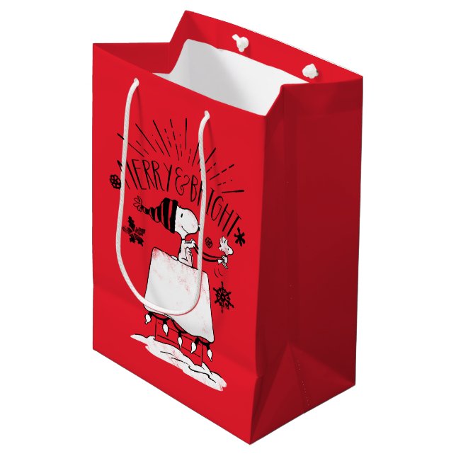 Sacola Para Presentes Média Snoopy and Woodstock - Feliz e Brilho (Frente inclinada)