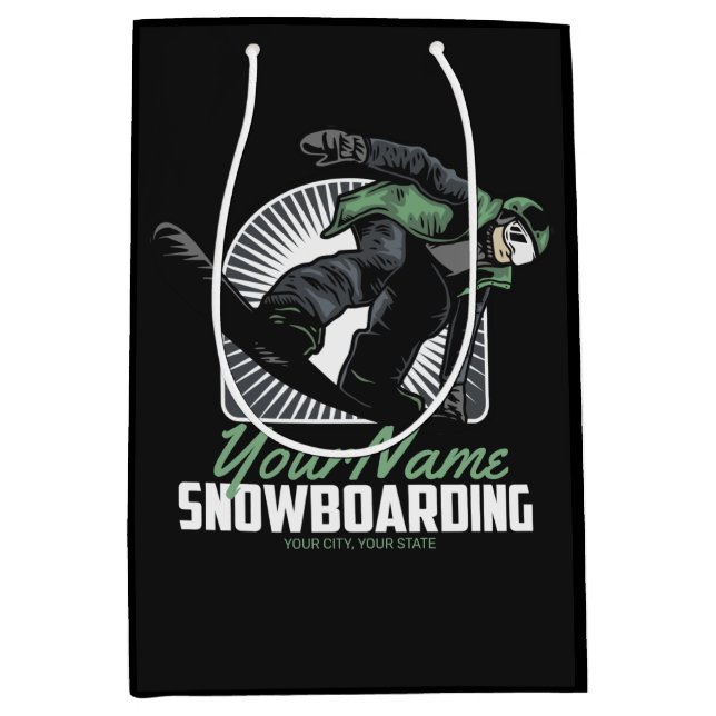 Sacola Para Presentes Média Snowboarding Personalizado Snow Boarder Shredding  (Frente)