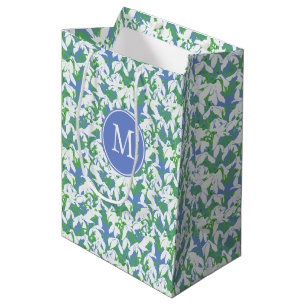 Sacola Para Presentes Média Snowdrops branco Monogrammed brandamente no azul