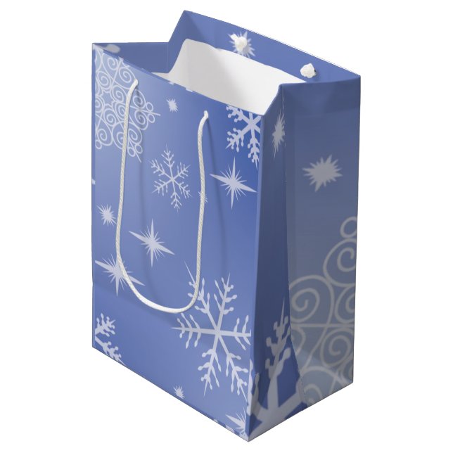 Sacola Para Presentes Média Snowflake de Natal Feriado - Saco médio para prese (Frente inclinada)