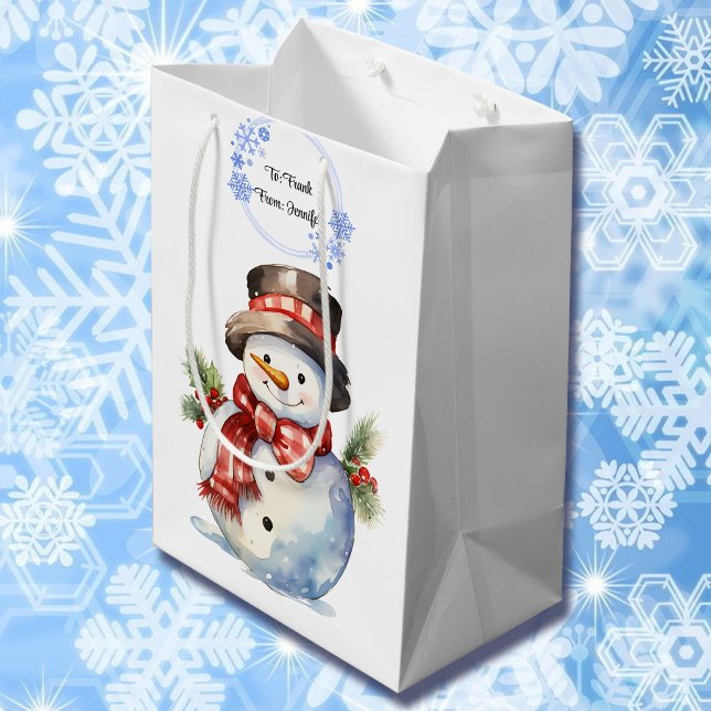Sacola Para Presentes Média Snowman Adicione Nomes ao Natal (Criador carregado)