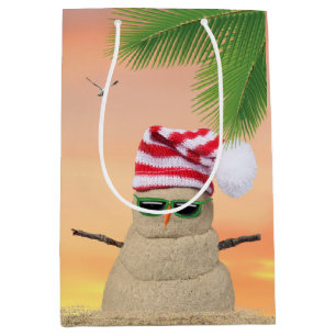 Sacola Para Presentes Média Snowman de Natal tropical