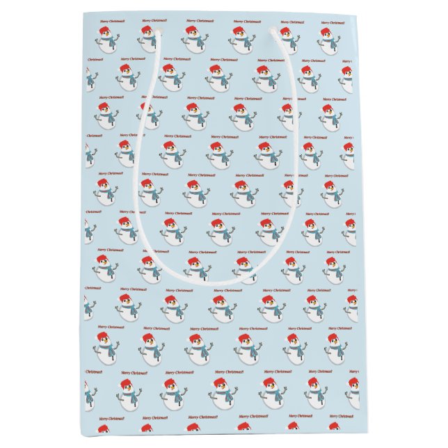 Sacola Para Presentes Média Snowman. Merry Christmas. (Frente)