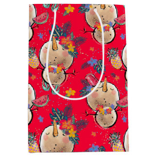 Sacola Para Presentes Média Snowman Red Christmas Bag