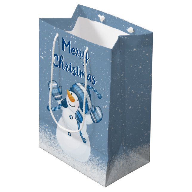 Sacola Para Presentes Média Snowman Snowflakes Snowflakes Sindt Bag Médio (Frente inclinada)
