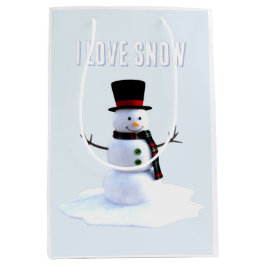 Sacola Para Presentes Média Snowman with hat and scarf. I Love Snow