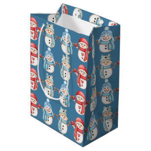 Sacola Para Presentes Média Snowmen de Aço Azul Snowmen Saco médio dotado