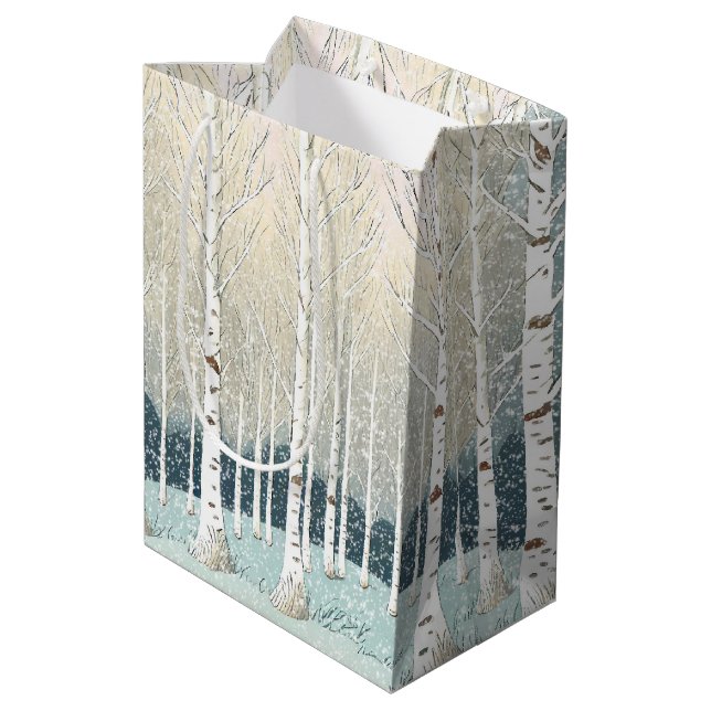 Sacola Para Presentes Média Snowy Birch Trees de Natal ID1003 (Verso inclinado)