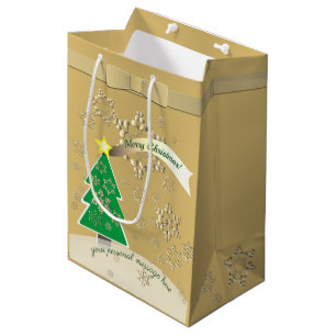 Sacola Para Presentes Média Snowy Bronze "Feliz Natal"