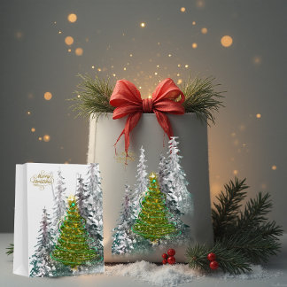 Sacola Para Presentes Média Snowy Forest Christmas Tree Gift Bag
