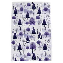 Sacola Para Presentes Média Snowy Forest Purple Natal