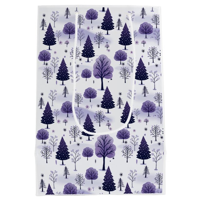 Sacola Para Presentes Média Snowy Forest Purple Natal (Verso)