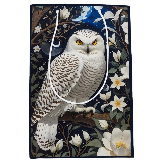 Sacola Para Presentes Média Snowy Owl Moonlight (Frente)