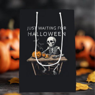 Sacola Para Presentes Média "Só esperando o Halloween Skeleton engraçado