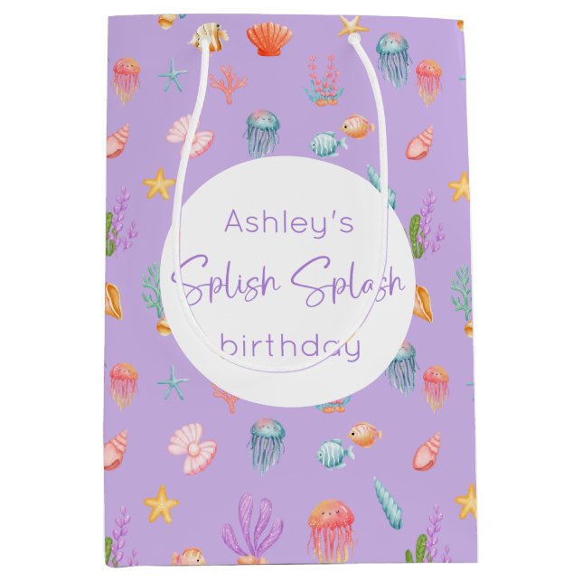 Sacola Para Presentes Média Sob o Aniversário do Mar (Frente)