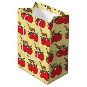Sacola Para Presentes Média Sobreposição Orgânica Comendo Tomate Vermelho