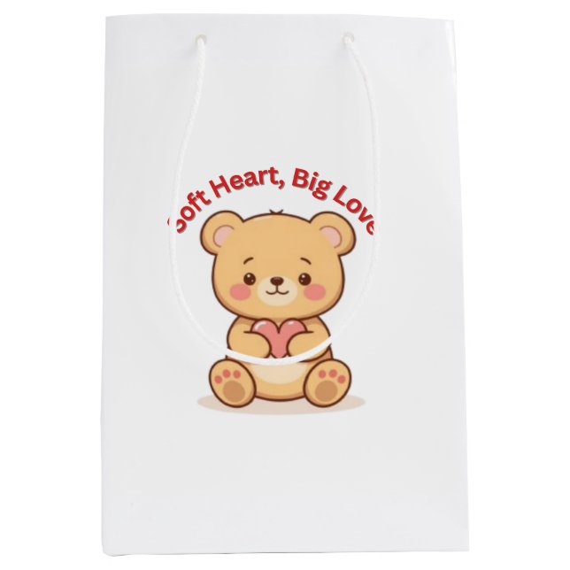 Sacola Para Presentes Média Soft Heart Big Love Cute Teddy Bear (Frente)