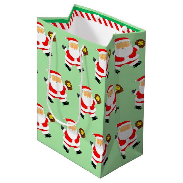 Sacola Para Presentes Média Softball Christmas Holiday Medium Gift Bag (Frente inclinada)