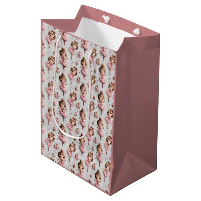 Sacola Para Presentes Média Sonho de Bailarina Rosa com Tutus (Frente inclinada)