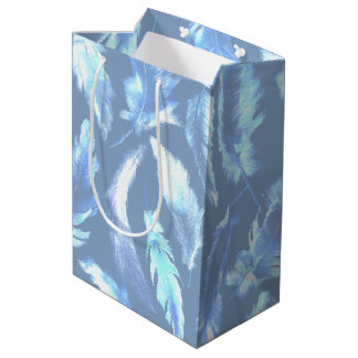Sacola Para Presentes Média sonhos doces - penas de cianotipia em aquarela :