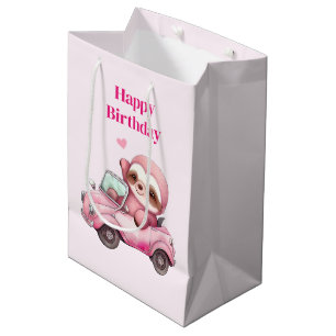Sacola Para Presentes Média Sorrindo Lama Rosa Dirigindo um Aniversário Conver