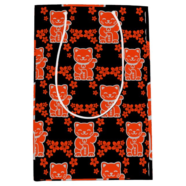 Sacola Para Presentes Média Sortudo japonês Maneki-neko (Frente)