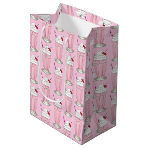 Sacola Para Presentes Média Sorvete Shoppe Morango Rosa Sacudir Milkshake