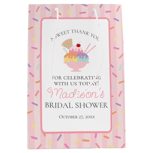 Sacola Para Presentes Média Sorvete Sundae Escopou Favoritos do Chá de panela (Frente)