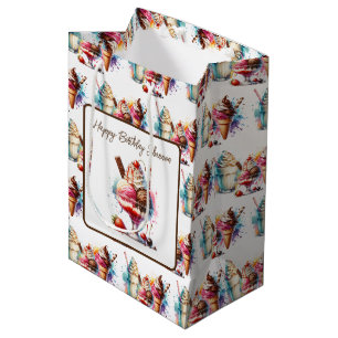 Sacola Para Presentes Média Sorvete Sundae Personalizado Aniversário