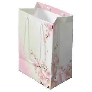 Sacola Para Presentes Média Spa Natural do Flor e da Magnésia Rosa e Creme