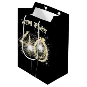 Sacola Para Presentes Média Sparklers Dourados para aniversário de 40 anos