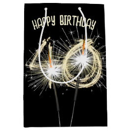 Sacola Para Presentes Média Sparklers Dourados para aniversário de 40 anos