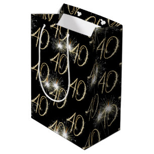 Sacola Para Presentes Média Sparklers Dourados para aniversário de 40 anos