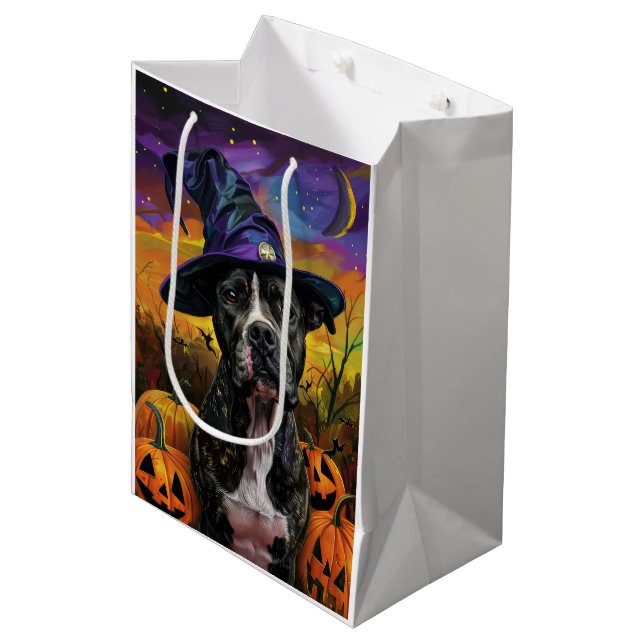 Sacola Para Presentes Média Spooky American Staffordshire Halloween Pumpkin (Frente inclinada)