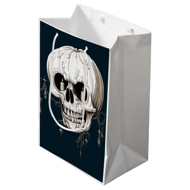 Sacola Para Presentes Média Spooky Halloween Melting Cranium With Bat Imagery  (Frente inclinada)