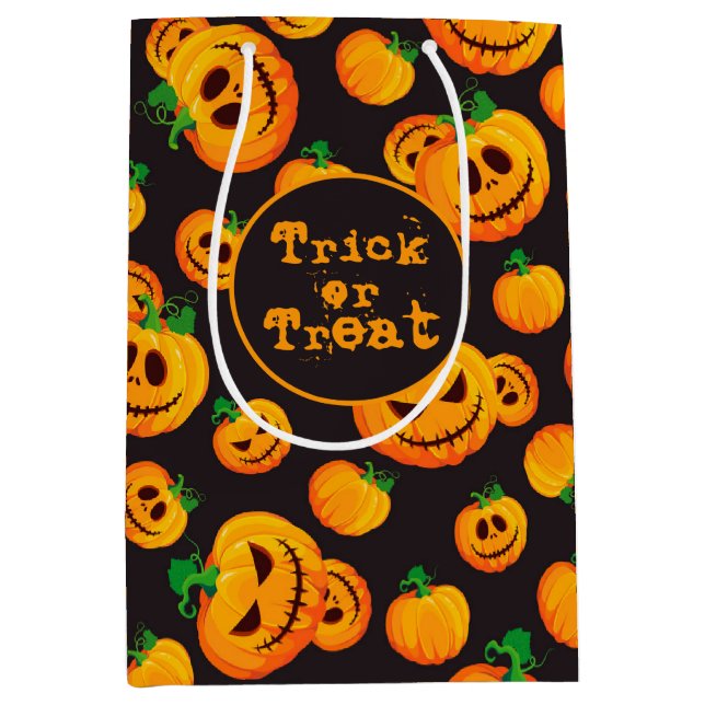 Sacola Para Presentes Média Spooky Jack-O-Lanterna Halloween Bag (Frente)