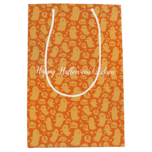 Sacola Para Presentes Média Spooky Orange Ghosts Halloween