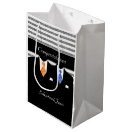 Sacola Para Presentes Média Sr. E Sr. Suits Casando Laranja Azul Personalizado