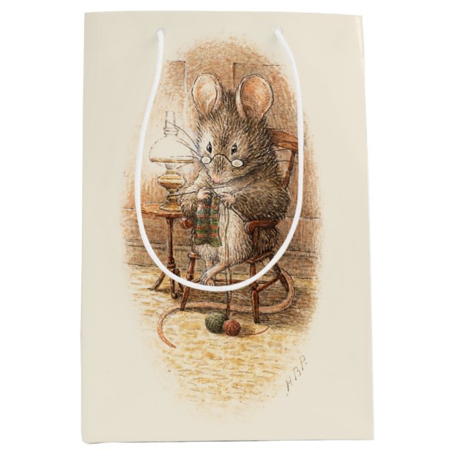 Sacola Para Presentes Média Sra. Dormouse Knitting (Frente)