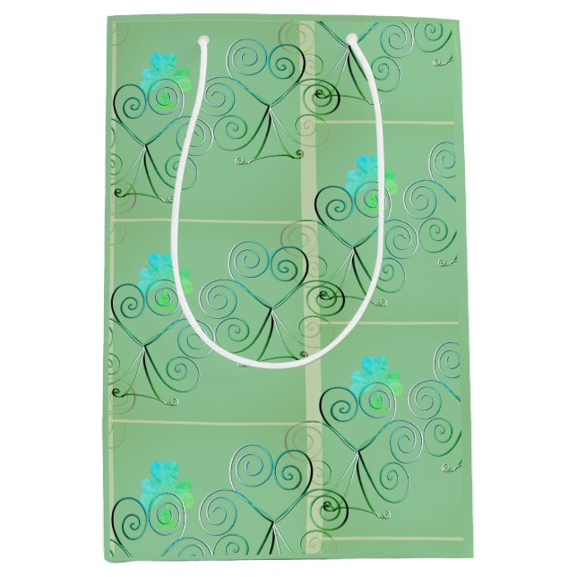 Sacola Para Presentes Média  St Patrick's Day Shamrock Misty Green (Frente)