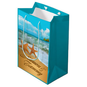Sacola Para Presentes Média Starfish Casal ME PEDE PARA COLOCAR NOMES NA AREIA