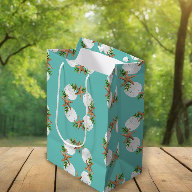 Sacola Para Presentes Média Starfish Sand Dollares Tropical Christmas Gift Bag (Criador carregado)