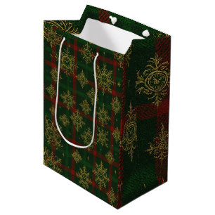 Sacola Para Presentes Média Steampunk Snowflake Red and Green Tartan