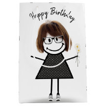 Stick Figure Girl with Daisies