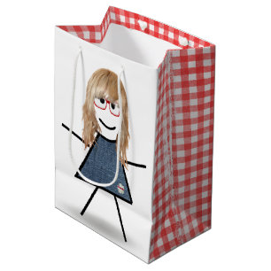 Sacola Para Presentes Média Stick Girl com cabelo loiro