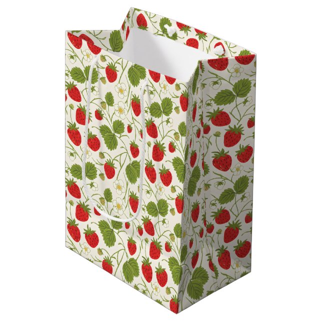 Sacola Para Presentes Média Strawberry Blossoms and Berries Pattern (Frente inclinada)
