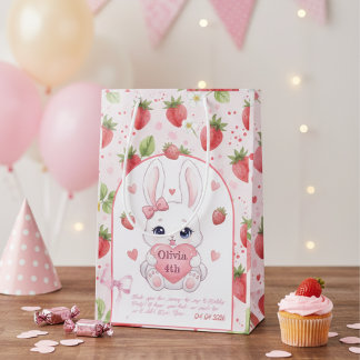 Sacola Para Presentes Média Strawberry Gaze Bunny - Cute Anime Eyes & Ribbon
